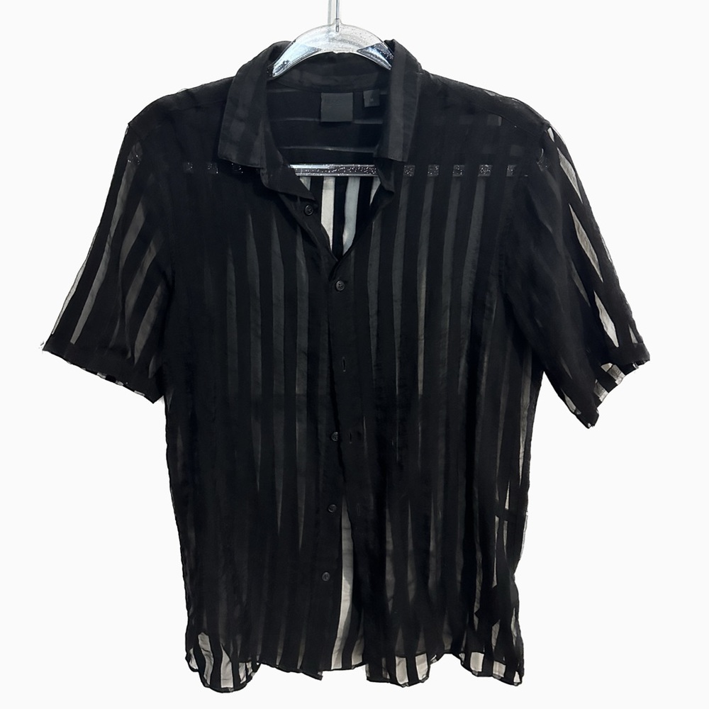 See Through Mesh Shirt Button Down Black ASOS Concert Fit Sheer